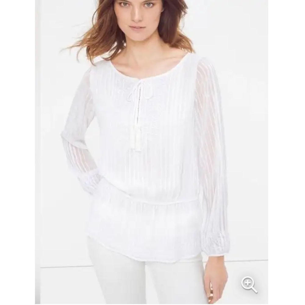 White House | Black Market WHBM Embroidered bohemian Boho peasant blouse top